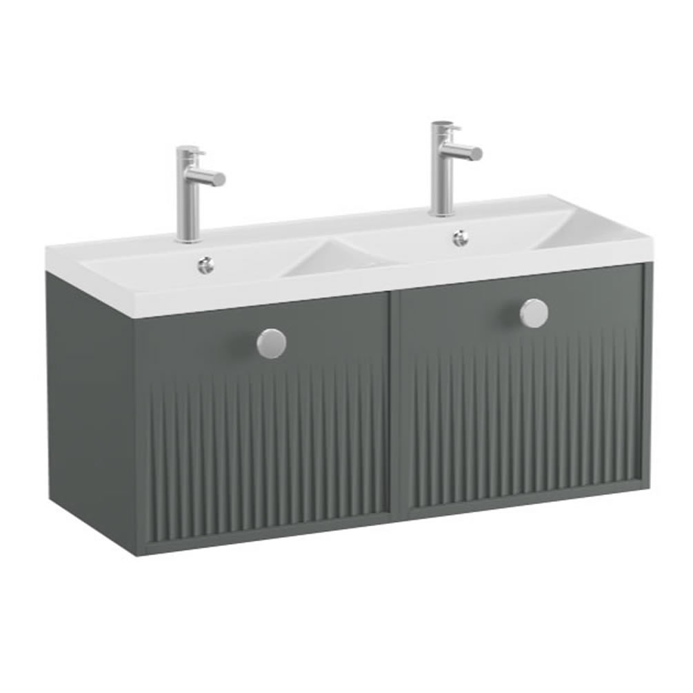 Vado Safari Fluted 1000mm Charcoal Grey Wall Hung Vanity Unit & Gloss White Basin